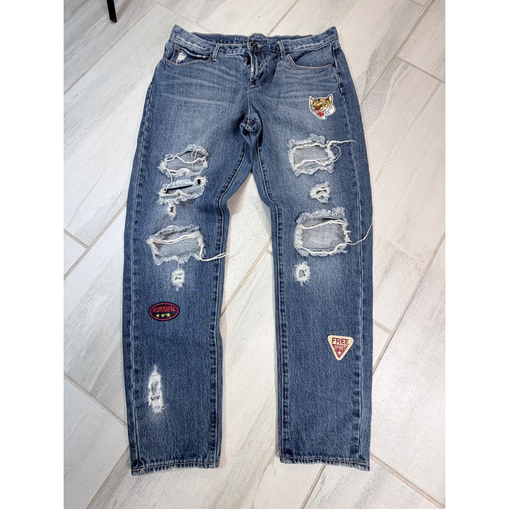 Articles of Society Sarah Distressed Patch Boyfriend Jeans Blue 29 4015RG1-151